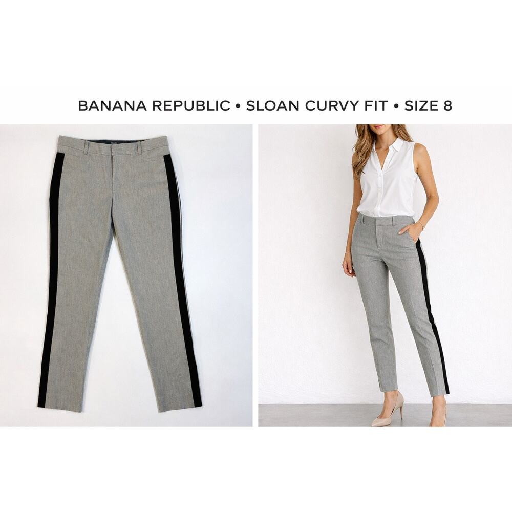 Banana Republic Gray Black Stripes Sloan Curvy Fit Ankle Pant Sz 8 Mid Rise